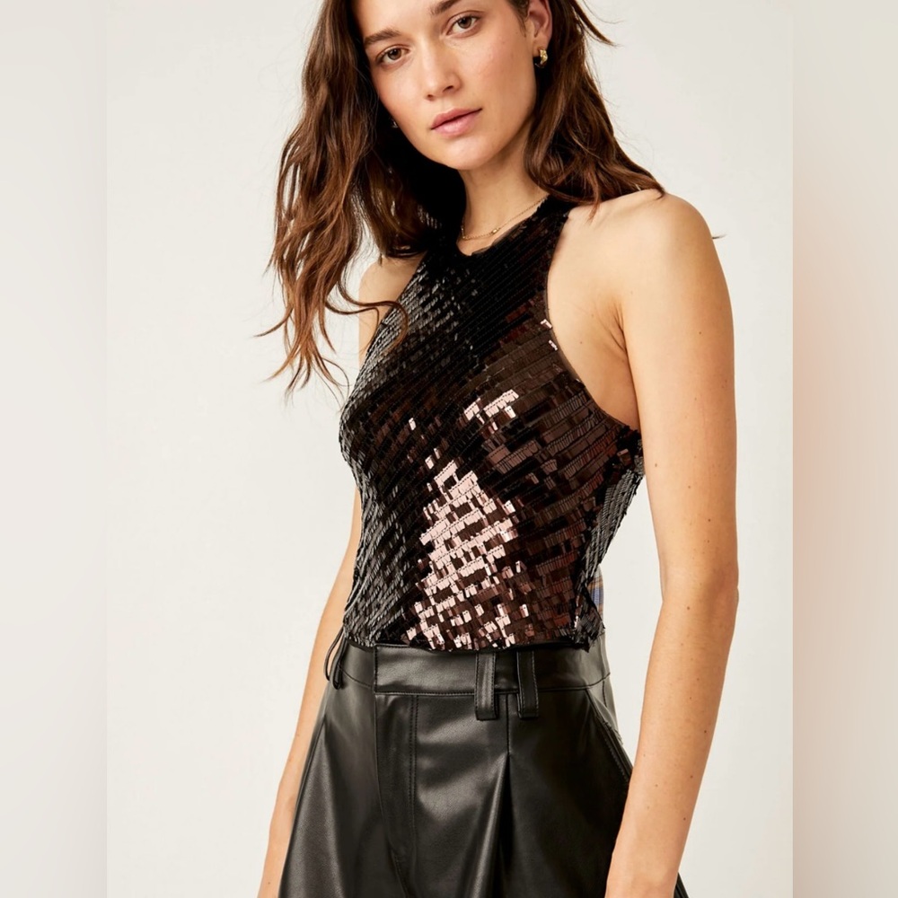 Free People Black Sequin Tank Top